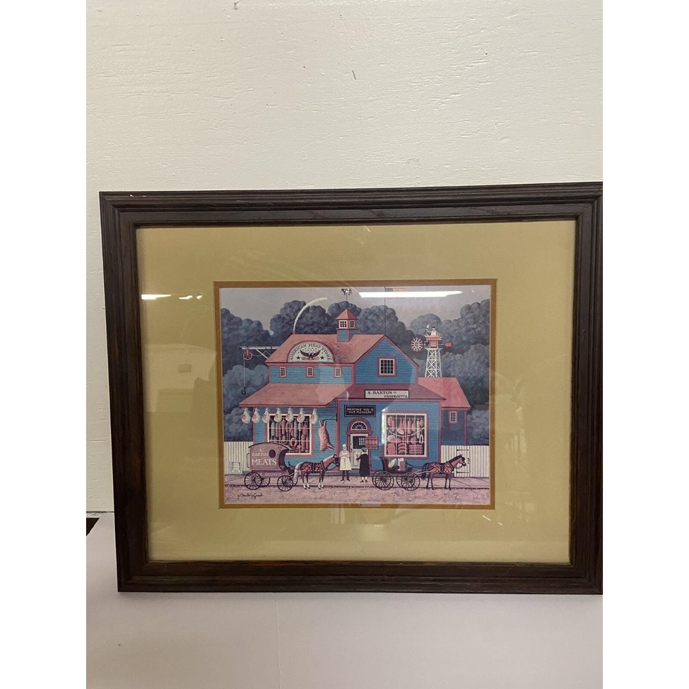 Charles Wysocki American Meat Store Decorative Wooden Frame 23x19